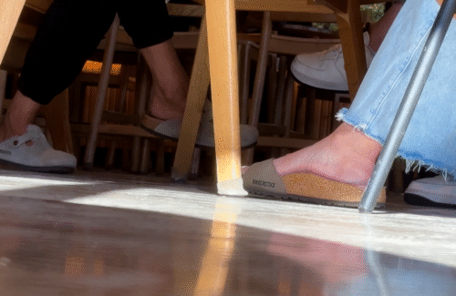 Birkenstock Lady talking to friends - Image 2