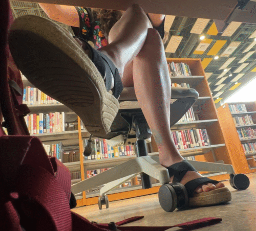 Under Attractive Girl in Wedged Sandals